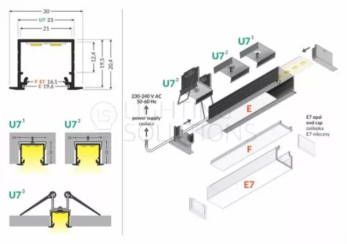 TOPMET LED-profil LINEA-IN20 EF/U7 2000 mm eloxált