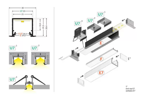 TOPMET LED-profil LINEA-IN20 EF/U7 3000 mm fehér