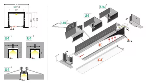 TOPMET LED-profil SMART-IN16 BC3/U4 1000 mm natúr