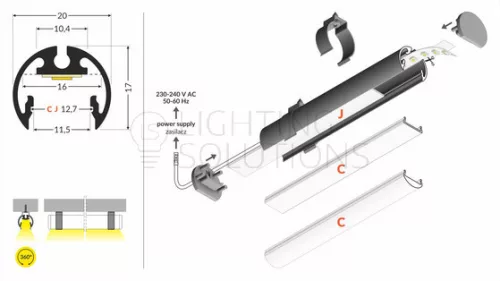 TOPMET LED-profil PEN12 CJ 2000 mm eloxált fekete