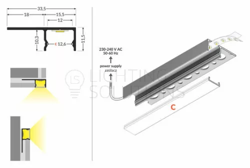 TOPMET LED-profil UNI-TILE12 C PLUS 2000 mm eloxált