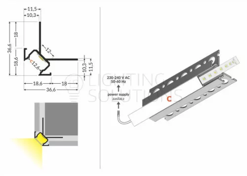 TOPMET LED-profil UNI-TILE12 1000 mm eloxált
