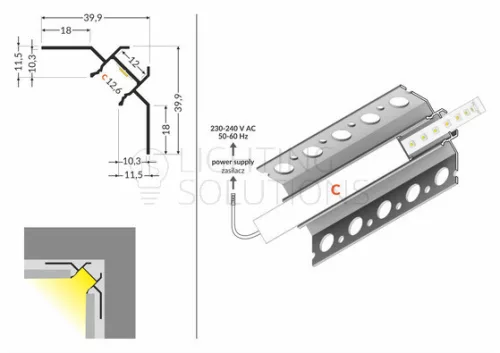 TOPMET LED-profil UNI-TILE12 1000 mm eloxált