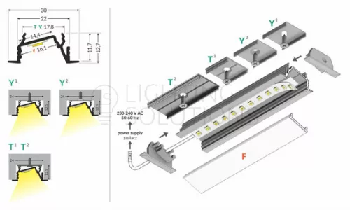 TOPMET LED-profil DIAGONAL14 F/TY 2000 mm eloxált fekete