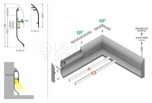 TOPMET LED-profil SKIRT10 AC2/Q9 2000 mm fehér