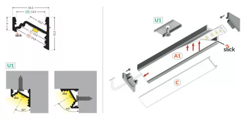TOPMET LED-profil CORNER.v2 A1C/U1 1000 mm eloxált