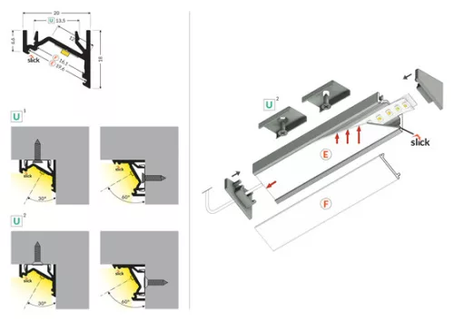 TOPMET LED-profil CORNER12.V2 EF/U 1000 mm natúr
