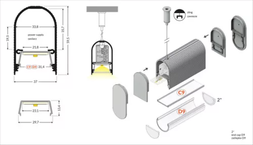 TOPMET LED-profil NAMI23 CD-9 2000 mm fekete