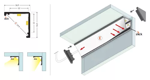 TOPMET LED-profil CABI12 DUO E 2000 mm eloxált