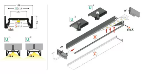 TOPMET LED-profil SURFACE10.V2 BC/U 2000 mm natúr