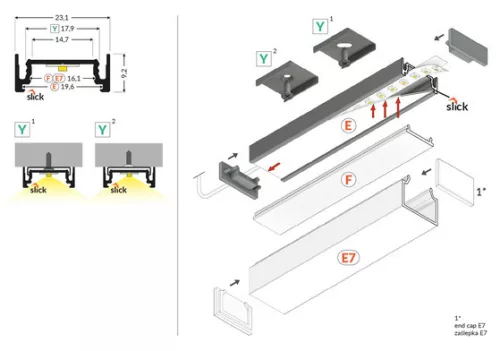 TOPMET LED-profil SURFACE14.V2 EE7F/Y 2000 mm natúr