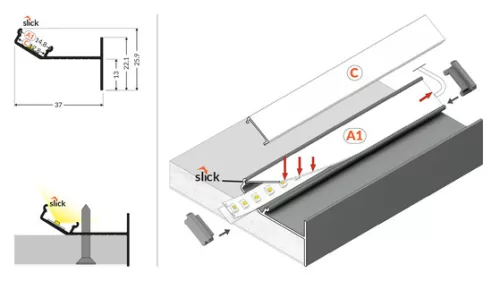 TOPMET LED-profil GLOW12 UP A1C 2000 mm eloxált
