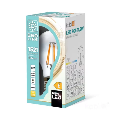 E27 LED-fényforrás, 12 W, filament, Meleg fehér