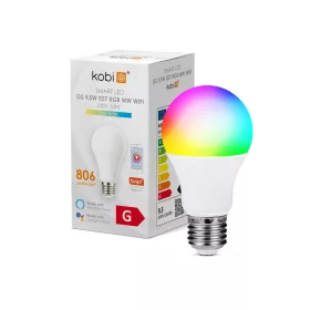 E27 LED-fényforrás, 10 W, WiFi, RGB, Meleg fehér