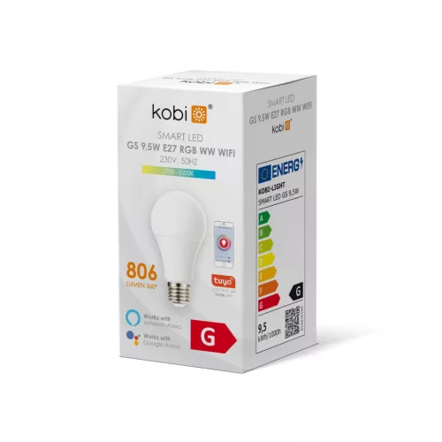 E27 LED-fényforrás, 10 W, WiFi, RGB, Meleg fehér