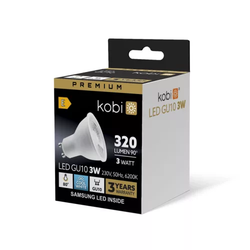 GU10 LED-fényforrás, 3 W, Hideg fehér