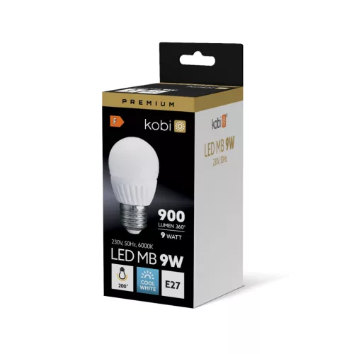E27 LED-fényforrás, 9 W, Hideg fehér, Prémium