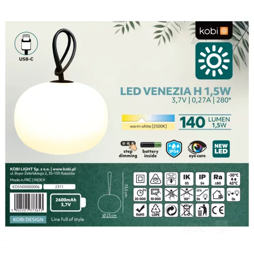 Hanging lamp LED VENEZIA H 1,5W 2500K Kobi Design