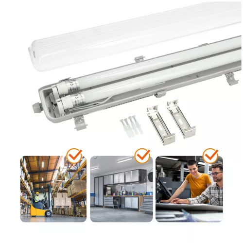 Set HERMETIC 2x120 + LED T8 18W 4000K IP65 Kobi