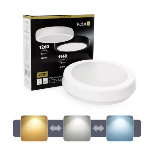 Ceiling lamp LED NAIROS G2 12W 3CCT IP65 white Kobi Premium