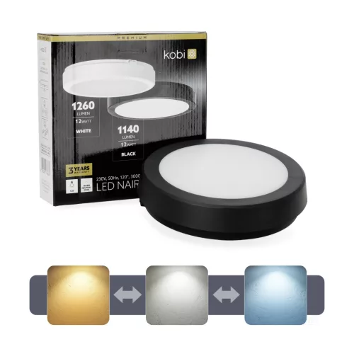 Ceiling lamp LED NAIROS G2 12W 3CCT IP65 black Kobi Premium