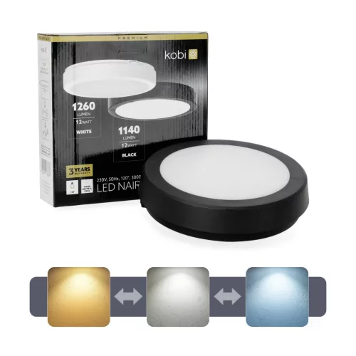 Ceiling lamp LED NAIROS G2 12W 3CCT IP65 black Kobi Premium