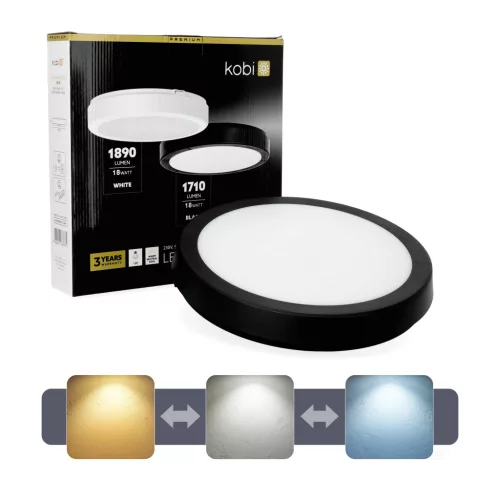 Ceiling lamp LED NAIROS G2 18W 3CCT IP65 black Kobi Premium