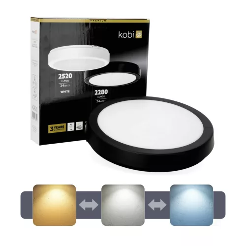 Ceiling lamp LED NAIROS G2 24W 3CCT IP65 black Kobi Premium