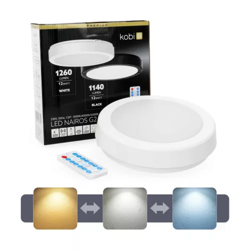 Ceiling lamp LED NAIROS G2 12W 3CCT LX IP65 white Kobi Premium