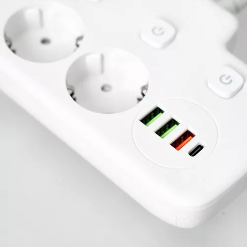 Extension cord KOBI LINEA PRO FL 2 sockets+3USB/1USB-C/0,2m white Kobi