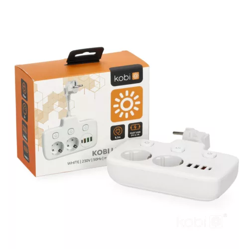Extension cord KOBI LINEA PRO FL 2 sockets+3USB/1USB-C/0,2m white Kobi
