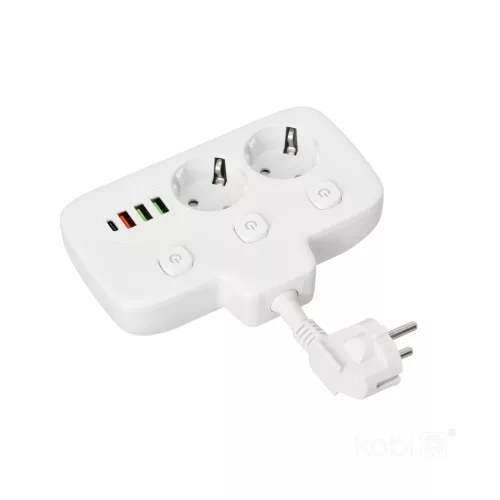 Extension cord KOBI LINEA PRO FL 2 sockets+3USB/1USB-C/0,2m white Kobi