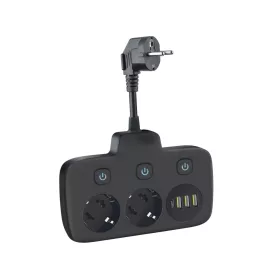   Extension cord KOBI LINEA PRO FL 2 sockets+3USB/1USB-C/0,2m black Kobi