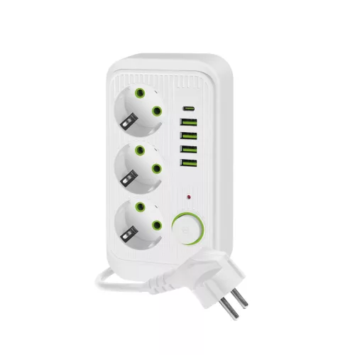 Extension cord KOBI LINEA PRO 3 sockets+4USB/1USB-C/1,5m/Zu+W white Kobi