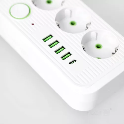 Extension cord KOBI LINEA PRO 3 sockets+4USB/1USB-C/3m/Zu+W white Kobi