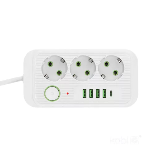Extension cord KOBI LINEA PRO 3 sockets+4USB/1USB-C/3m/Zu+W white Kobi