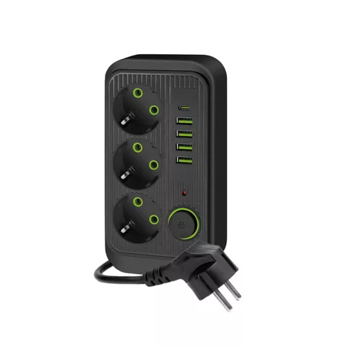 Extension cord KOBI LINEA PRO 3 sockets+4USB/1USB-C/3m/Zu+W black Kobi