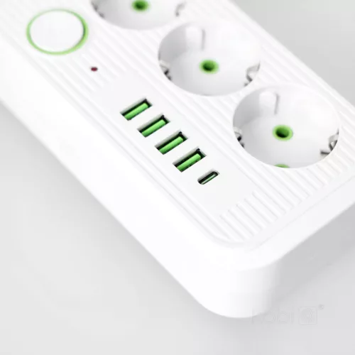 Extension cord KOBI LINEA PRO 3 sockets+4USB/1USB-C/5m/Zu+W white Kobi