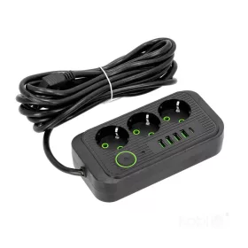   Extension cord KOBI LINEA PRO 3gn+4USB/1USB-C/5m/Zu+W black Kobi