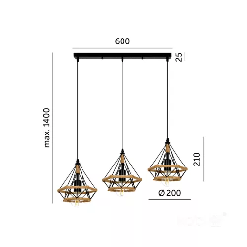 Hanging lamp BOHO SIENA 3xE27 Kobi Design