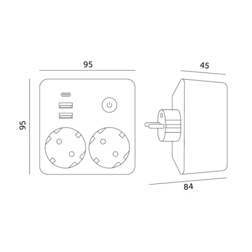 Splitter LINEA PRO FL2 2 sockets+2USB/1USB-C white Kobi