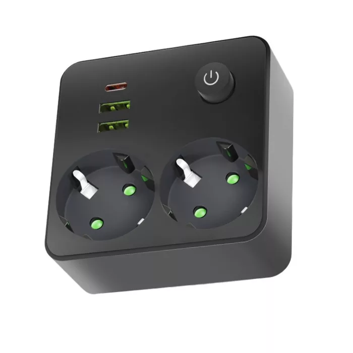 Spliter LINEA PRO FL2 2 sockets+2USB/1USB-C black Kobi - b2b
