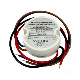 Hermetic LED Power Supply 24V 45W 1,88A IP67