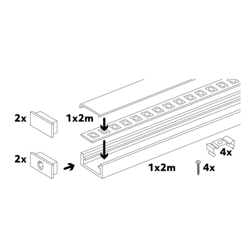 KOBI felületre szerelhető LED-profil szett P01 opál fedlappal 2000 mm eloxált ezüst