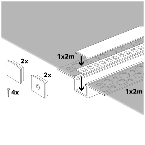 KOBI süllyeszthető LED-profil szett KG01 opál fedlappal 2000 mm eloxált ezüst