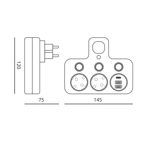 Splitter LINEA PRO FL3 2 sockets+2USB/1USB-C 4000K black Kobi