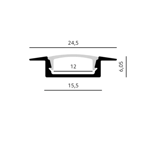 Recessed profile P02 black + milky cover 1m Kobi