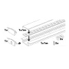 Recessed profile P02 white + milky cover 1m Kobi