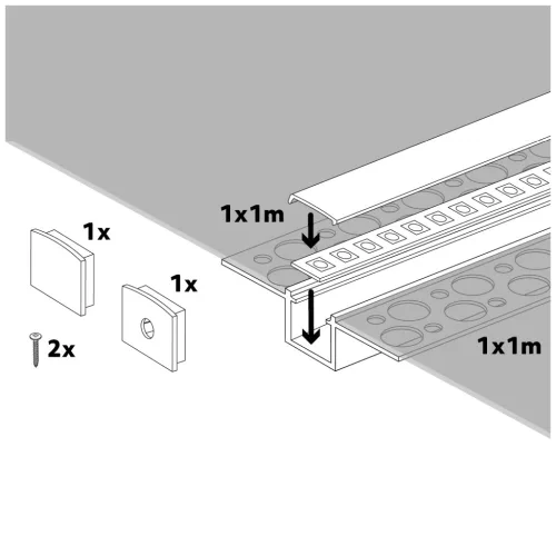 Recessed profile KG01 anodized silver + milky cover 1m Kobi