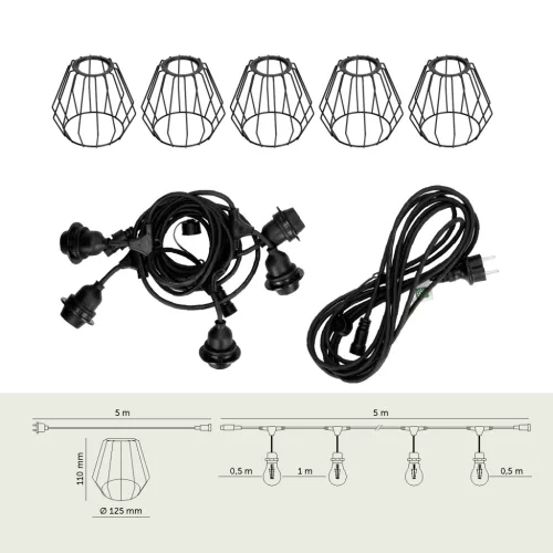 SET CRETE Garland 5m + cable 5m + 5x lampshade D1